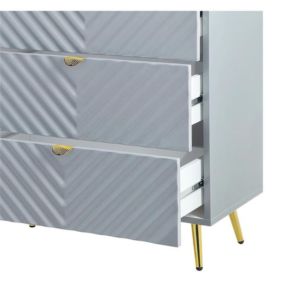 Acme 6-Drawer Gray High Gloss Dresser - Modern Bedroom Furniture for Storage & Organization | Perfect for Master Bedroom, Guest Room & Dorm Decor