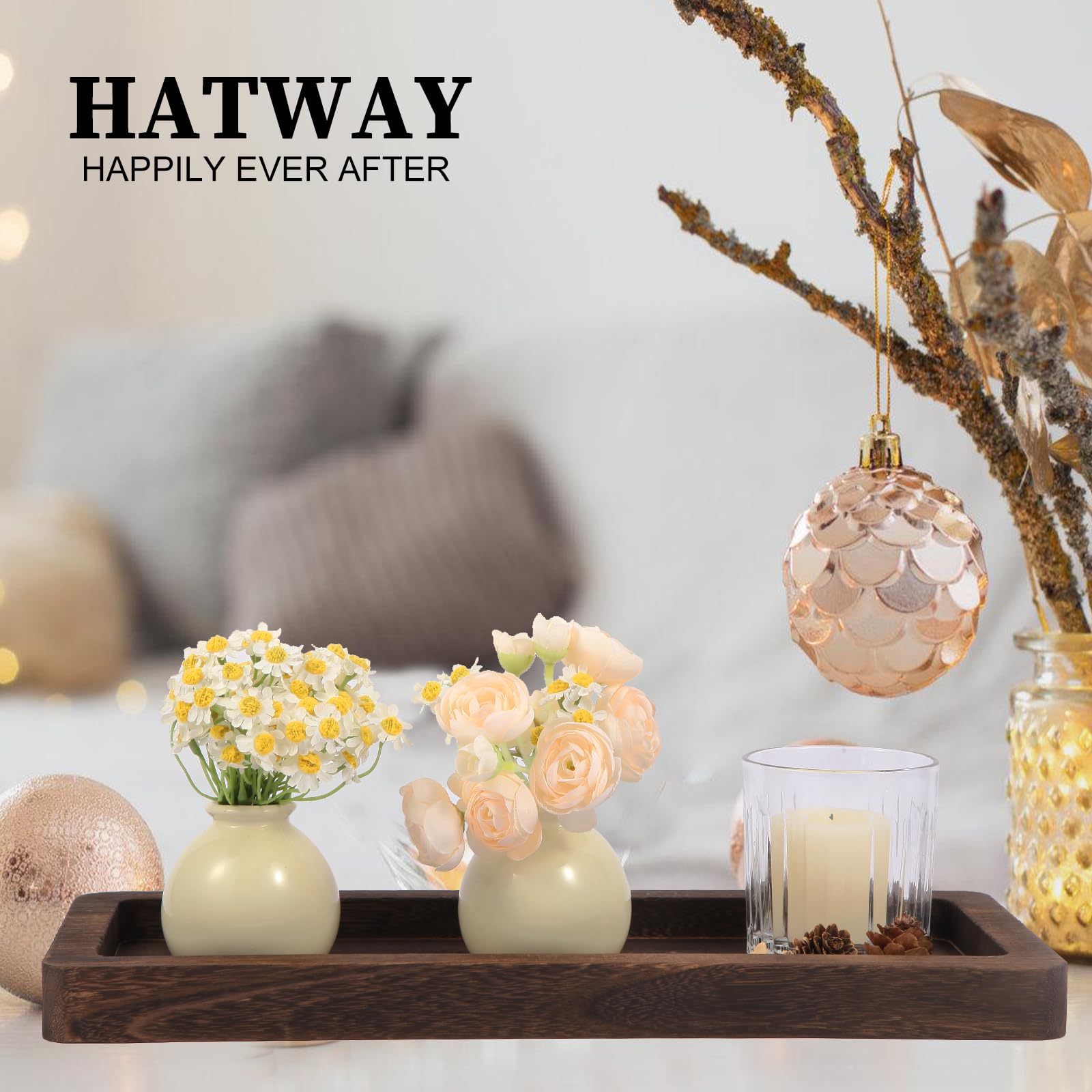 Wooden Decorative Tray Candle Holder - Long Wood Serving Tray for Home Decor, Centerpiece Plates for Coffee Table, Christmas & Holiday Decor - Perfect for Dining Table, Living Room & Seasonal Display