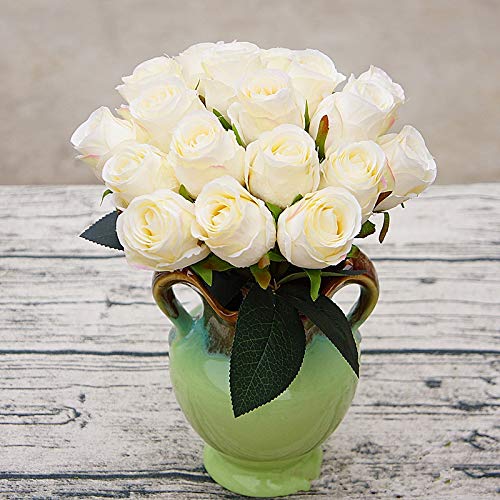 18pcs Artificial Silk Rose Flowers - Dark Red Fake Roses for Wedding Bouquets, Home Party Decor, Christmas Centerpieces - Perfect for Table Arrangements, Bridal Showers & Holiday Decorations