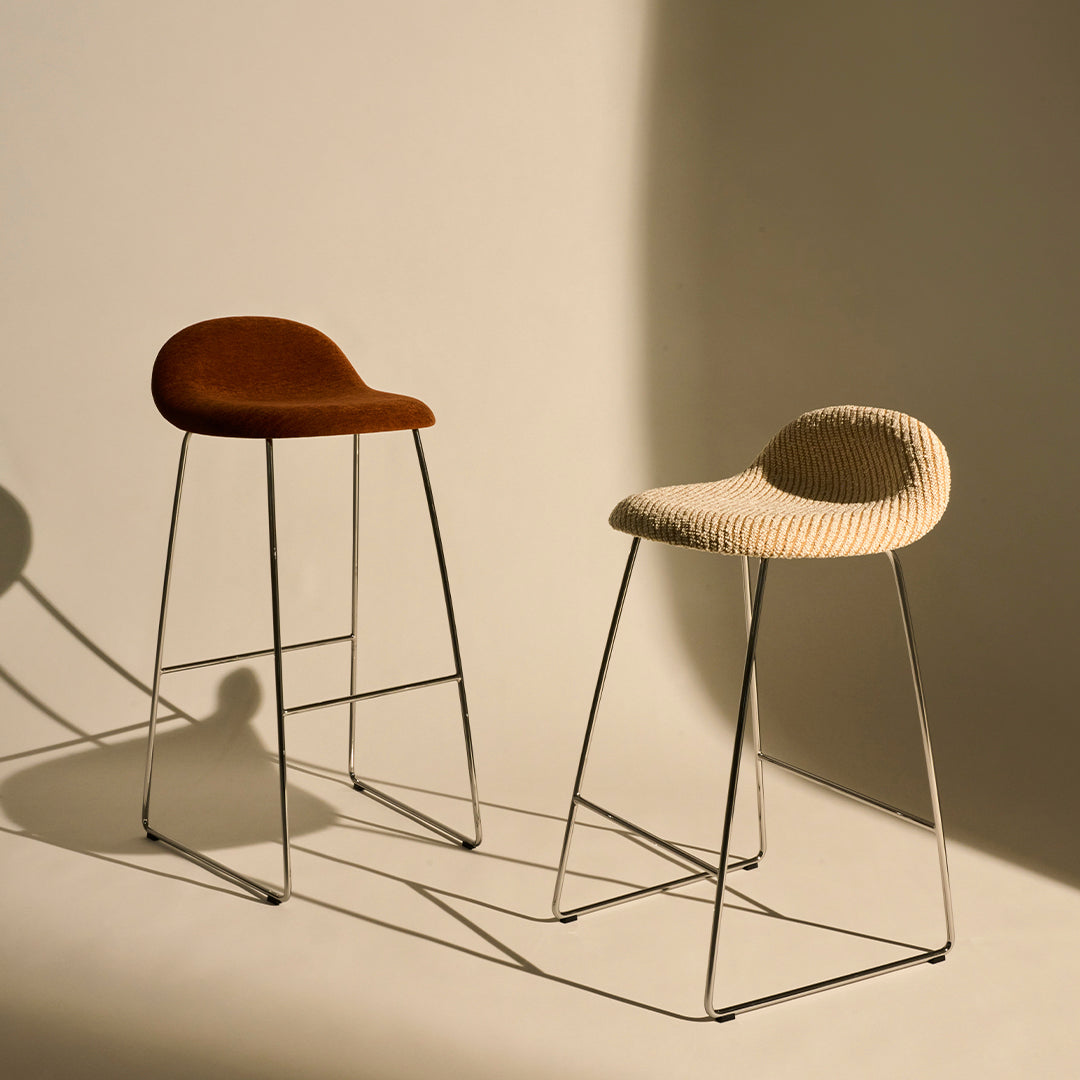 Gubi 3D Bar Stool - Fully Upholstered Modern Bar Chair with Sledge Base - Perfect for Kitchen Islands, Home Bars & Contemporary Dining Areas