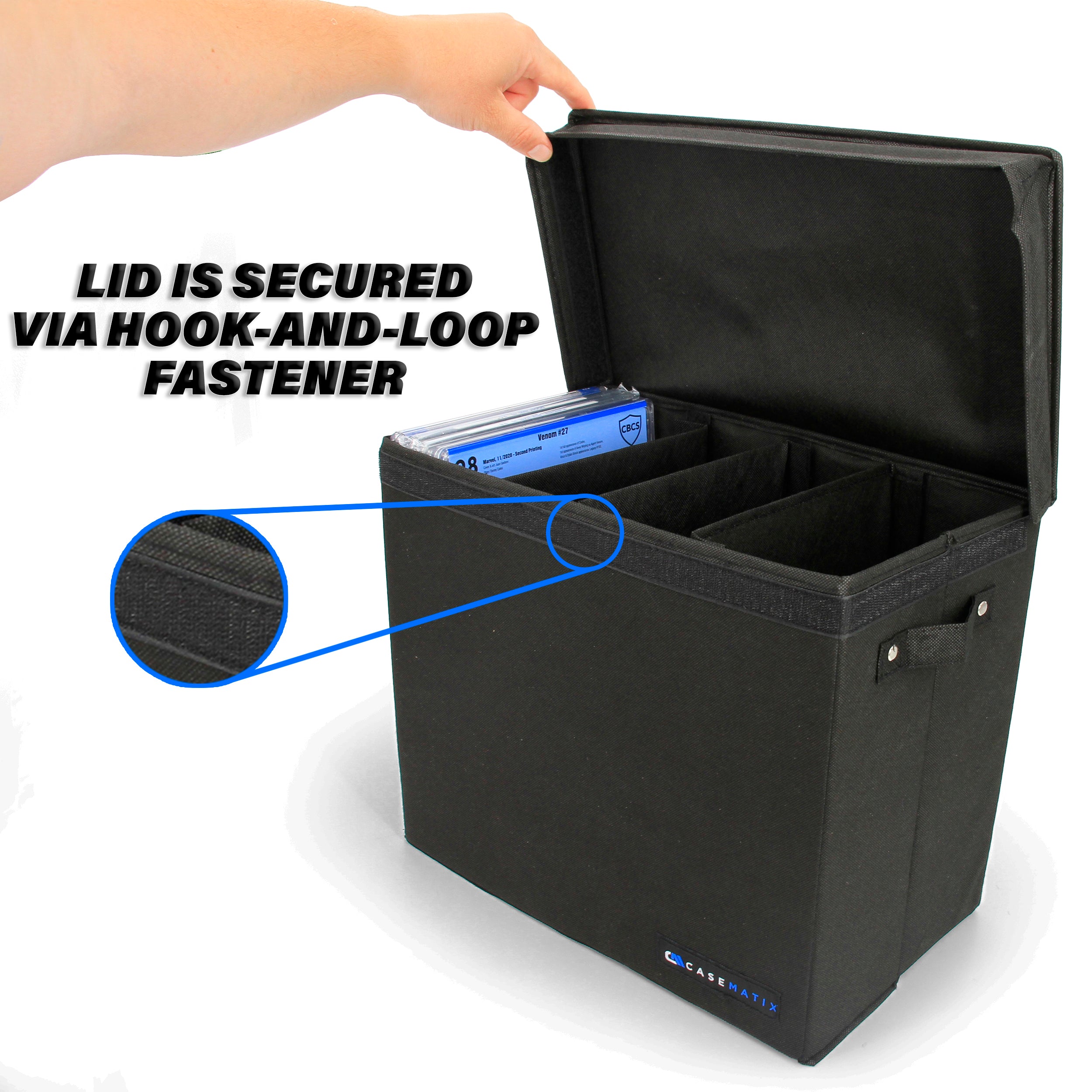 CASEMATIX Graded Comic Book Storage Case - Holds 28 CGC Graded Comics, Lightweight Comic Bin with 3 Removable Partitions | Perfect for Comic Collectors & Conventions