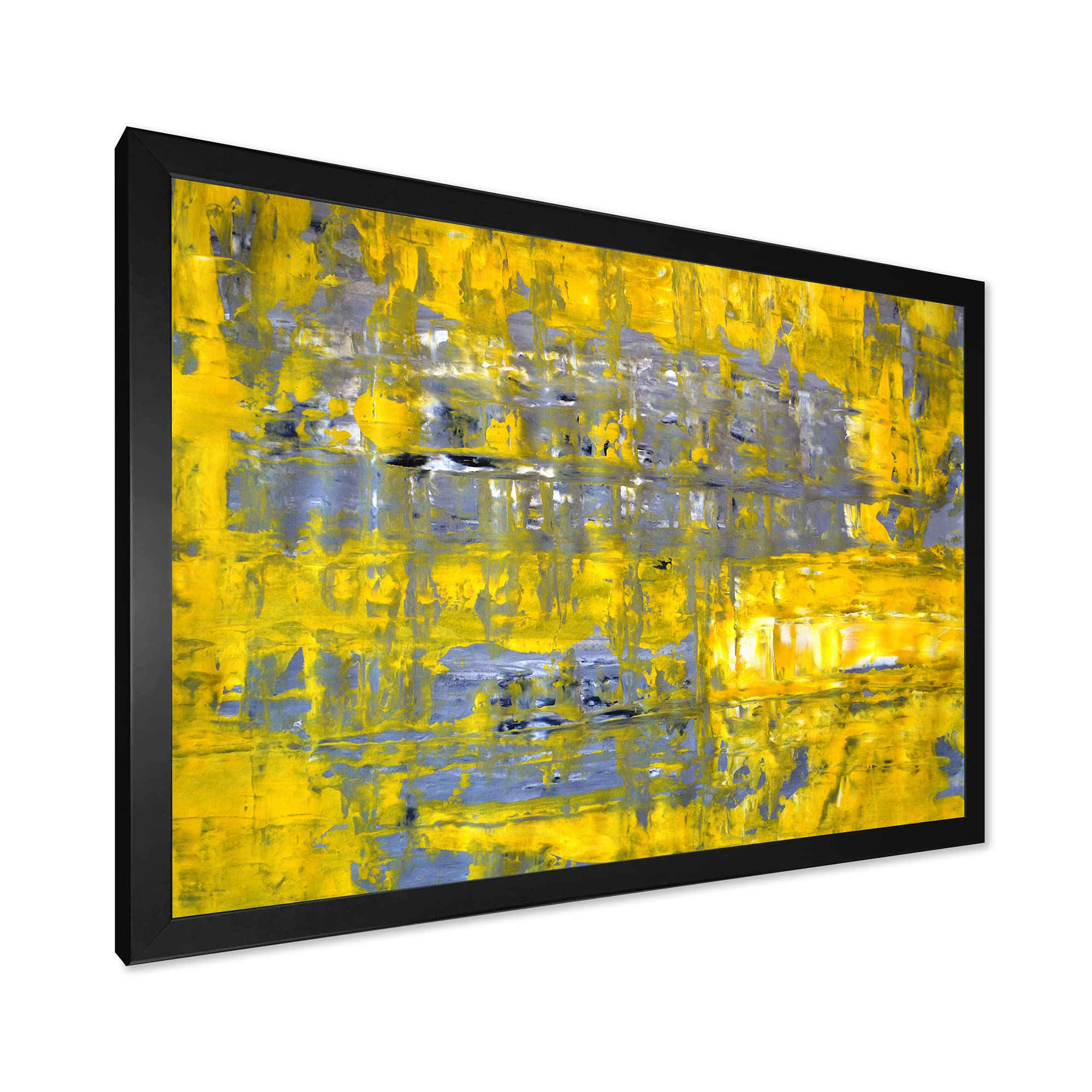 DesignQ Yellow Meets Grey Abstract Art Print - Modern Framed Wall Decor for Living Room, Bedroom & Office - Contemporary Home & Office Decoration