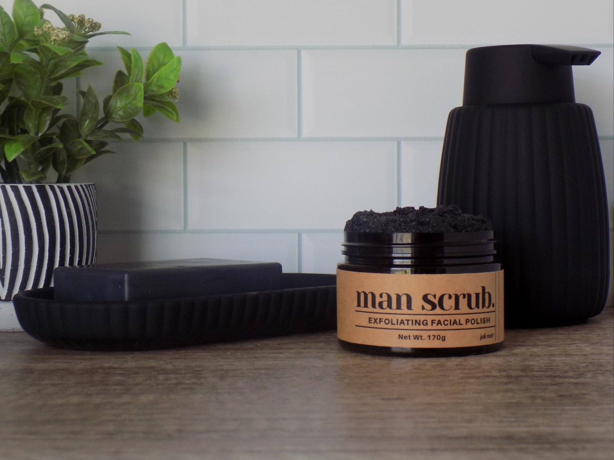 Joli Noir Men's Exfoliating Face Scrub - Activated Charcoal Acne Treatment & Detoxifying Sugar Scrub for Rough, Dull Skin - Deep Cleansing Facial Polish for Daily Skincare Routine & Post-Shave Care