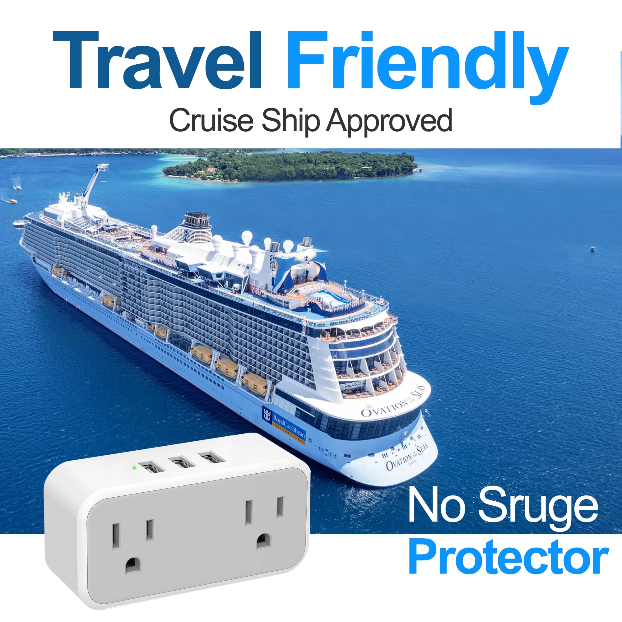 3-in-1 Wall Outlet Splitter with 2 AC Outlets & 3 USB Ports | Multi Plug Adapter for Cruise Ships, Travel, Home & Office | Space-Saving Power Strip for Dorm Essentials (White, 2-Pack) | Perfect for Charging Phones, Laptops & Small Appliances Simultaneously