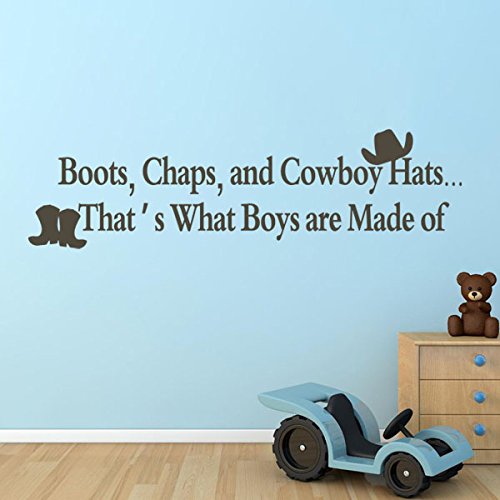 Western Cowboy Nursery Wall Decal - Boots, Chaps & Cowboy Hat Vinyl Stickers for Boys Room, Home Art Decor, Peel & Stick Wall Mural (White) | Perfect for Baby Showers, Kids Bedrooms & Western-Themed Nurseries