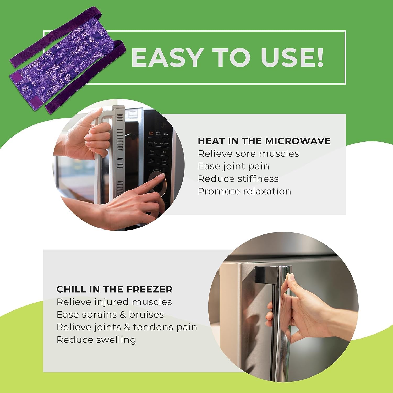 Nature Creation Reusable Microwave Heat Pad - Soothing Hot Pack for Back Pain, Sore Muscles & Spine Relief - Microwavable Heating Pad with Purple Flowers (1 Pack) - Perfect for Home, Office & Travel Use