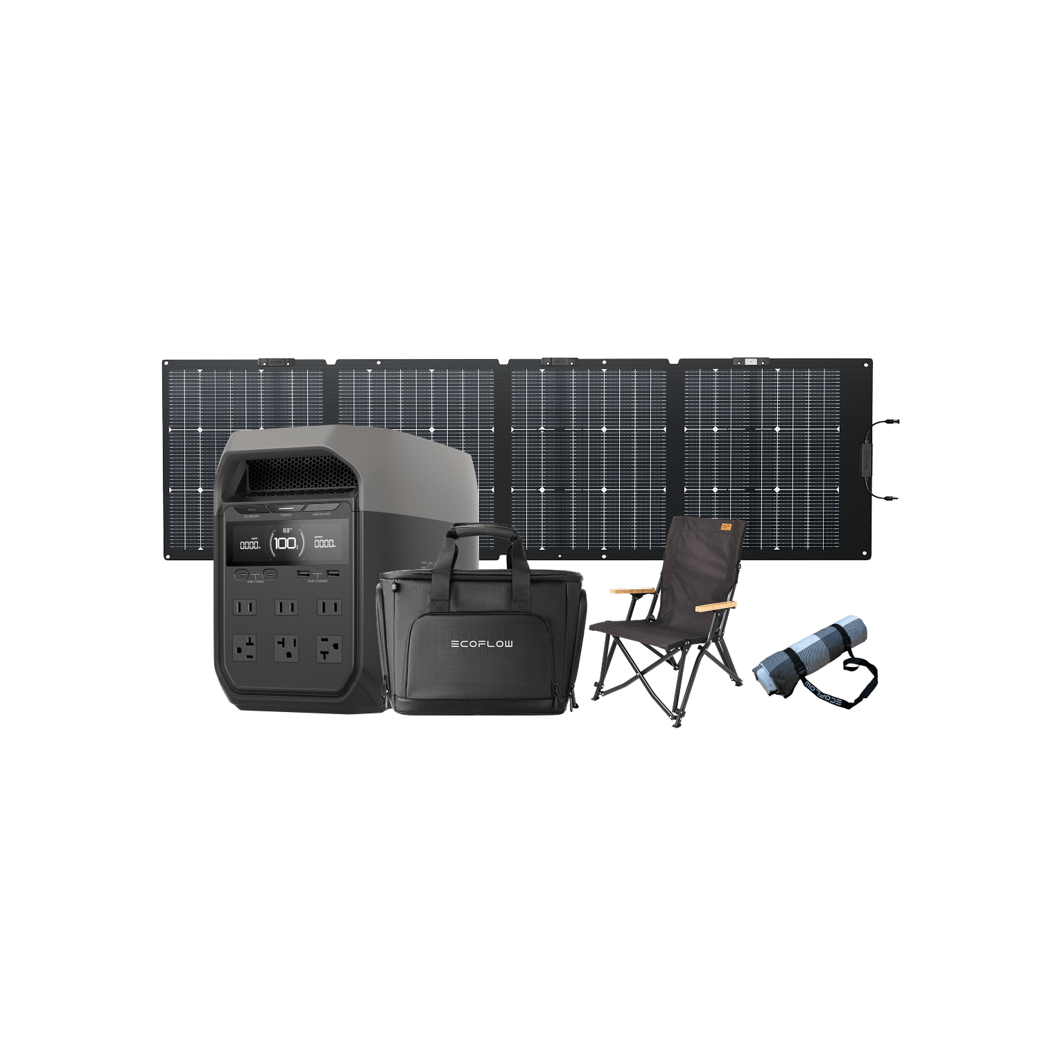 EcoFlow DELTA 3 Portable Power Station with 220W Solar Panel, Carrying Bag, Camping Chair & Picnic Blanket - Perfect for Outdoor Adventures, RV Trips, Emergency Backup & Off-Grid Living
