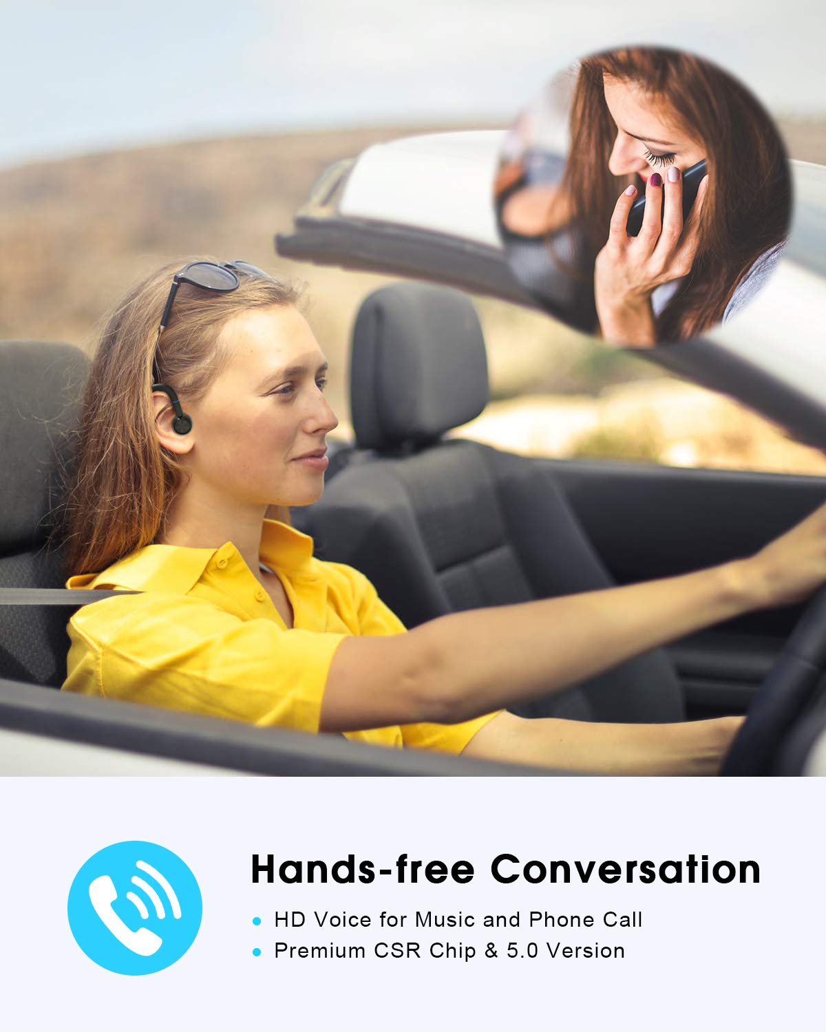 NANAMI Bluetooth Headset V5.0 - 320Hrs Battery Life, Ultra-Light Wireless Earpiece with Rotatable Mic & Noise Cancelling, Hands-Free Earphones for iPhone/Android/Laptop - Perfect for Truckers, Office Work, Commuting & Online Meetings