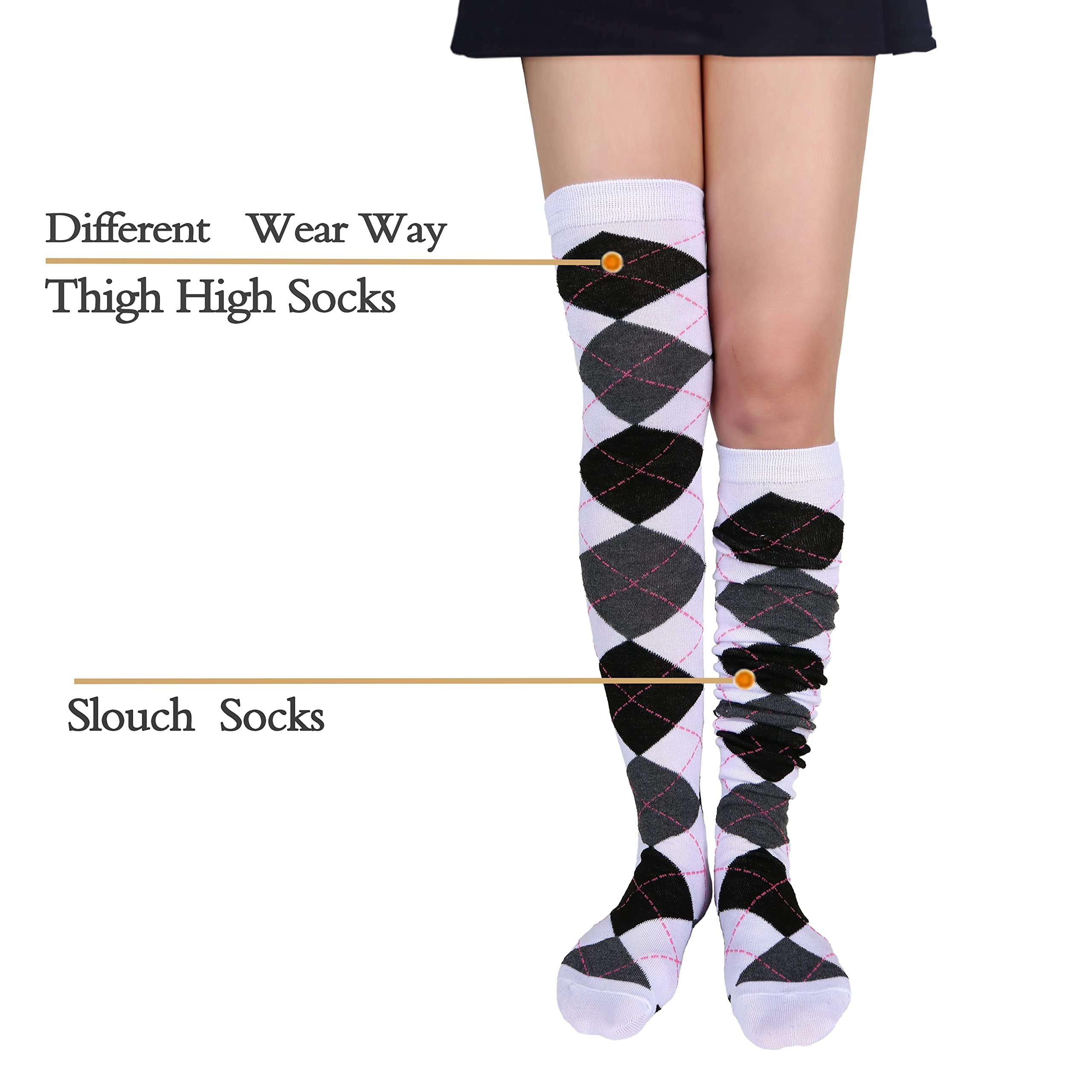 Benefeet Women's Thigh High Argyle Socks - Fun Striped Over Knee Stockings for Party & Cosplay