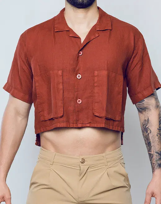 2Eros Women's Cropped Linen Shirt - Breathable Summer Top for Casual Outings & Beach Wear
