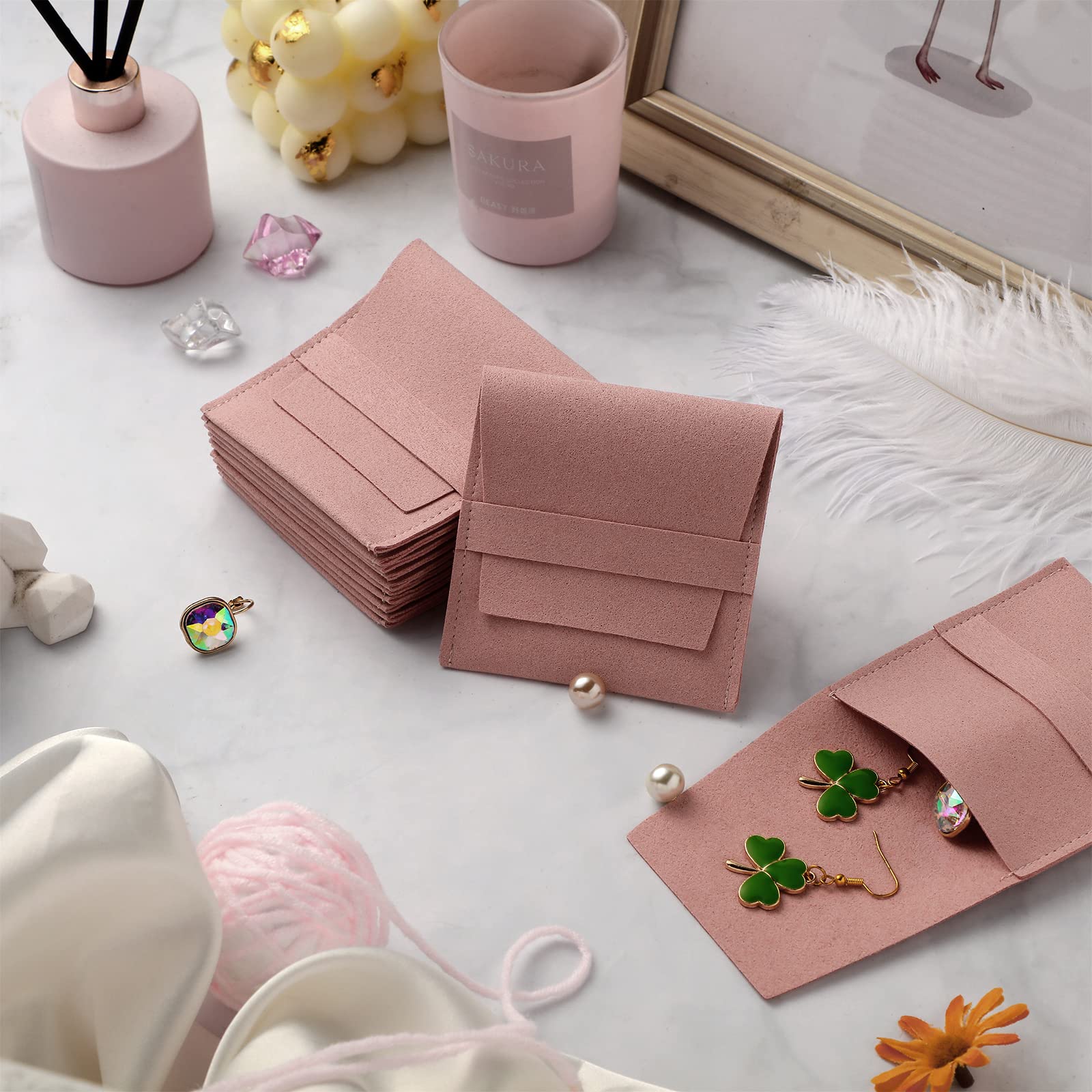 40 Pcs Microfiber Jewelry Pouches with Band - 8x8cm Luxury Small Jewelry Gift Bags for Bracelets, Necklaces, Earrings & Rings | Perfect for Wedding Favors, Birthday Gifts & Retail Packaging