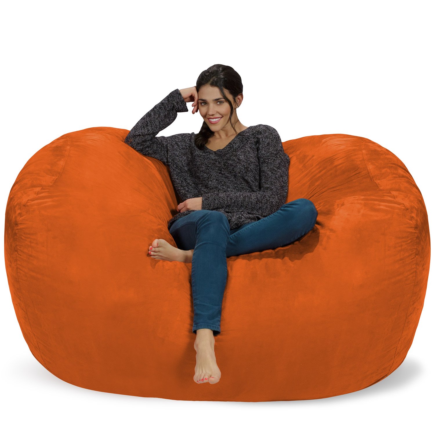Chill Sack 6' Memory Foam Bean Bag Chair - Oversized Lounger with Soft Microfiber Cover (Orange) - Perfect for Gaming, Movie Nights & Dorm Room Relaxation