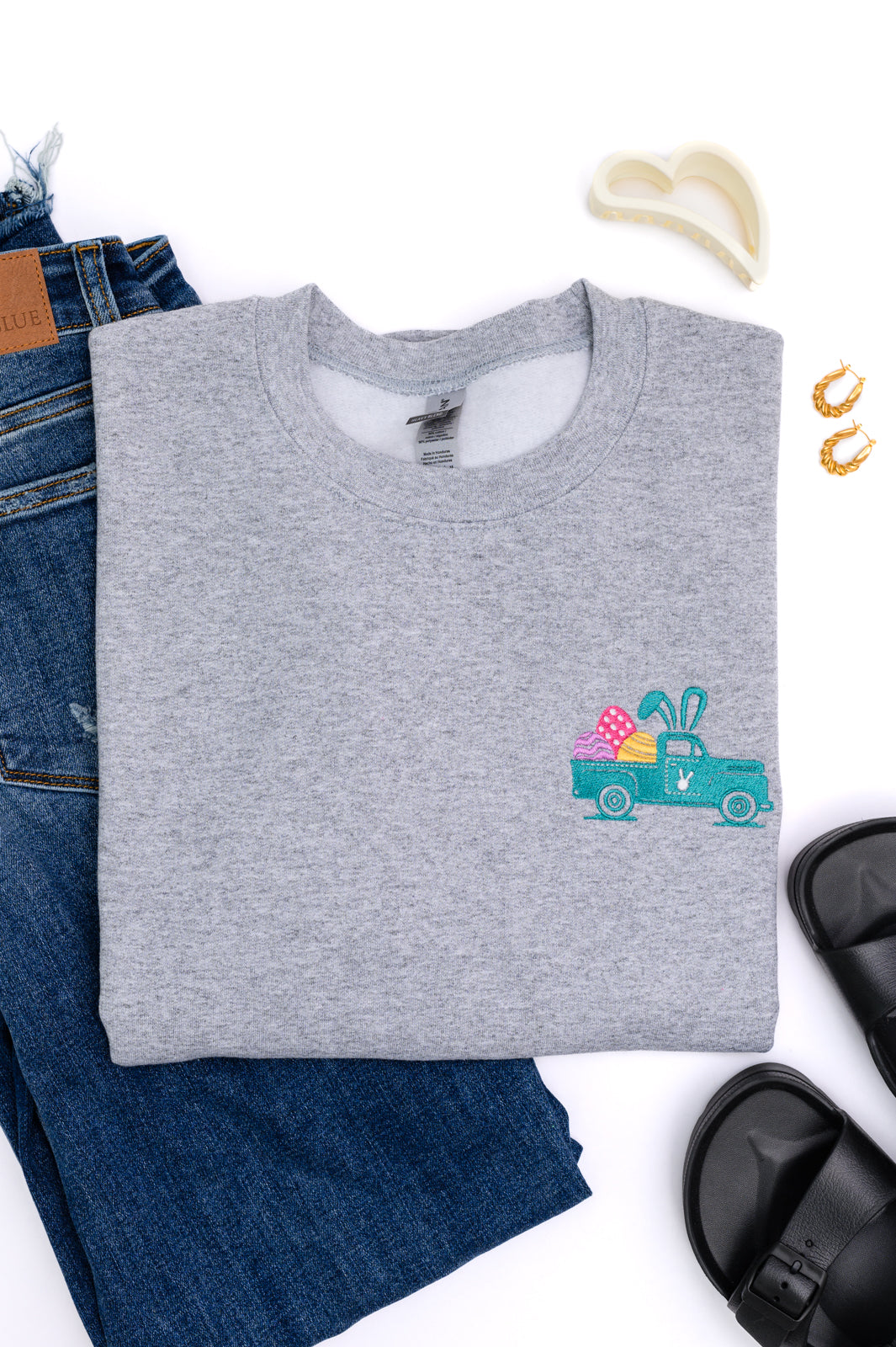 Easter Truck Embroidered Sweatshirt - Cute Spring Pullover for Women & Girls - Perfect for Easter Celebrations, Family Gatherings & Spring Outfits