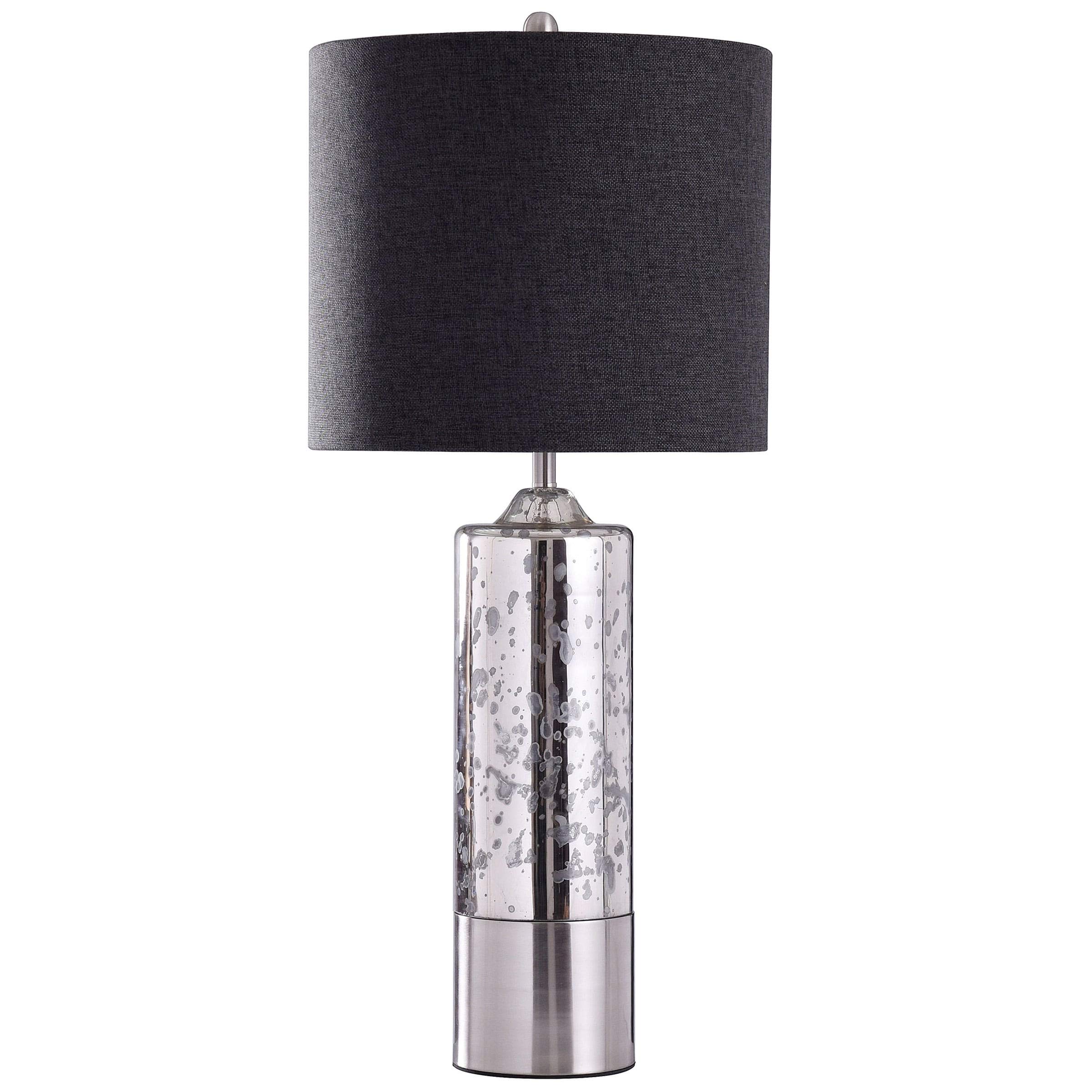 Elegant Mercury Glass Table Lamp with Black Shade - Silver Transitional Chrome Finish for Living Room, Bedroom, or Office Decor