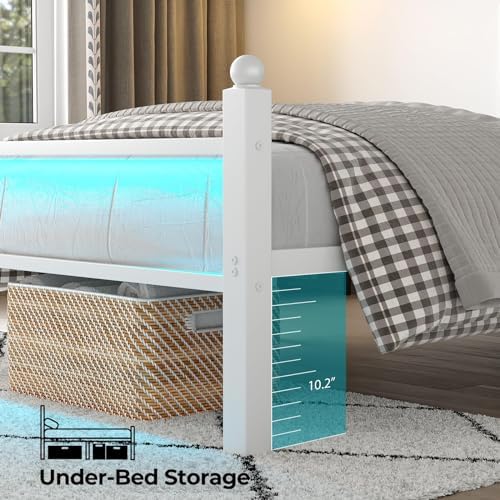 Twin Size LED Bed Frame with USB Charging Station & Under Bed Storage - Heavy Duty Steel Slats, Easy Assembly Metal Platform Bed for Teen Room, Dorm, Guest Bedroom