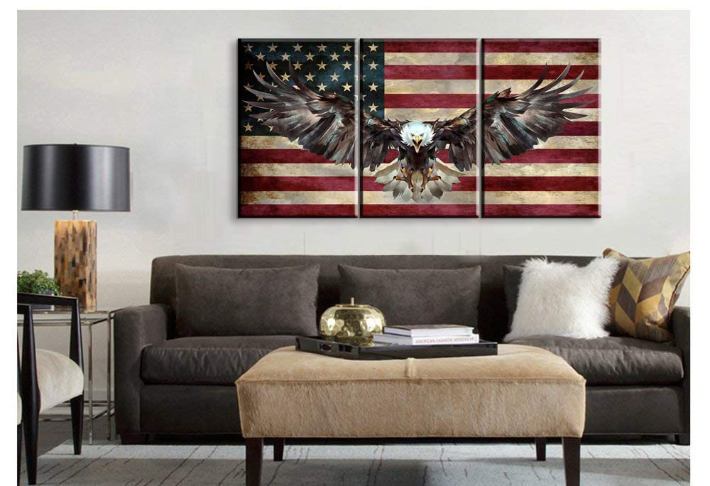 3 Piece American Flag Wall Art Set - Patriotic Wooden Flag Decor for Living Room & Bedroom - Army Military Eagle Wall Hangings - Ready to Hang Home Decor (20''W x 28''H x 3PCS) - Perfect for Veterans Day, Memorial Day & 4th of July Celebrations