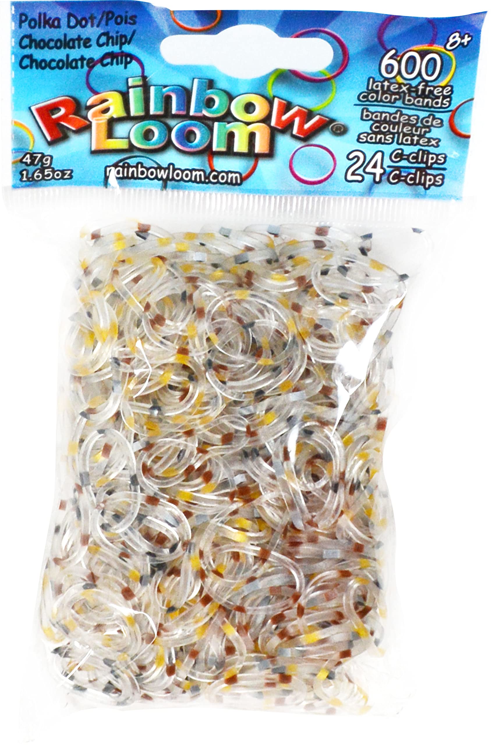 Rainbow Loom Authentic Rubber Bands - 600 Pcs Chocolate Chip Polka Dot Jelly Bracelet Making Kit with 24 C-Clips (B0080) - DIY Craft for Kids, Friendship Bracelets & Jewelry Making
