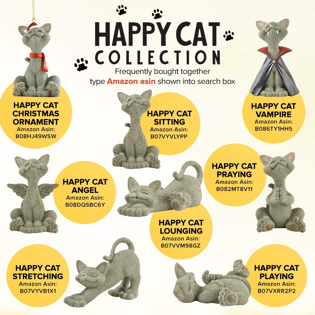Happy Cat Figurine - Grey Smiling Cat Decor for Home & Office - Perfect Gift for Cat Lovers