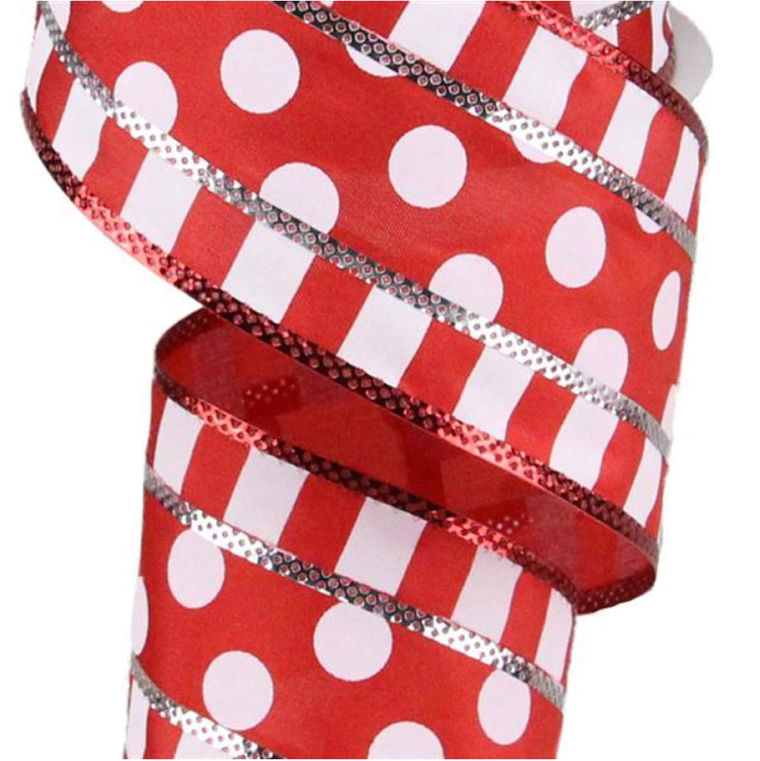 Polka Dot and Striped Wired Edge Ribbon - 10 Yards Red & White 2.5 Inch Width for Gift Wrapping, DIY Crafts, and Party Decorations