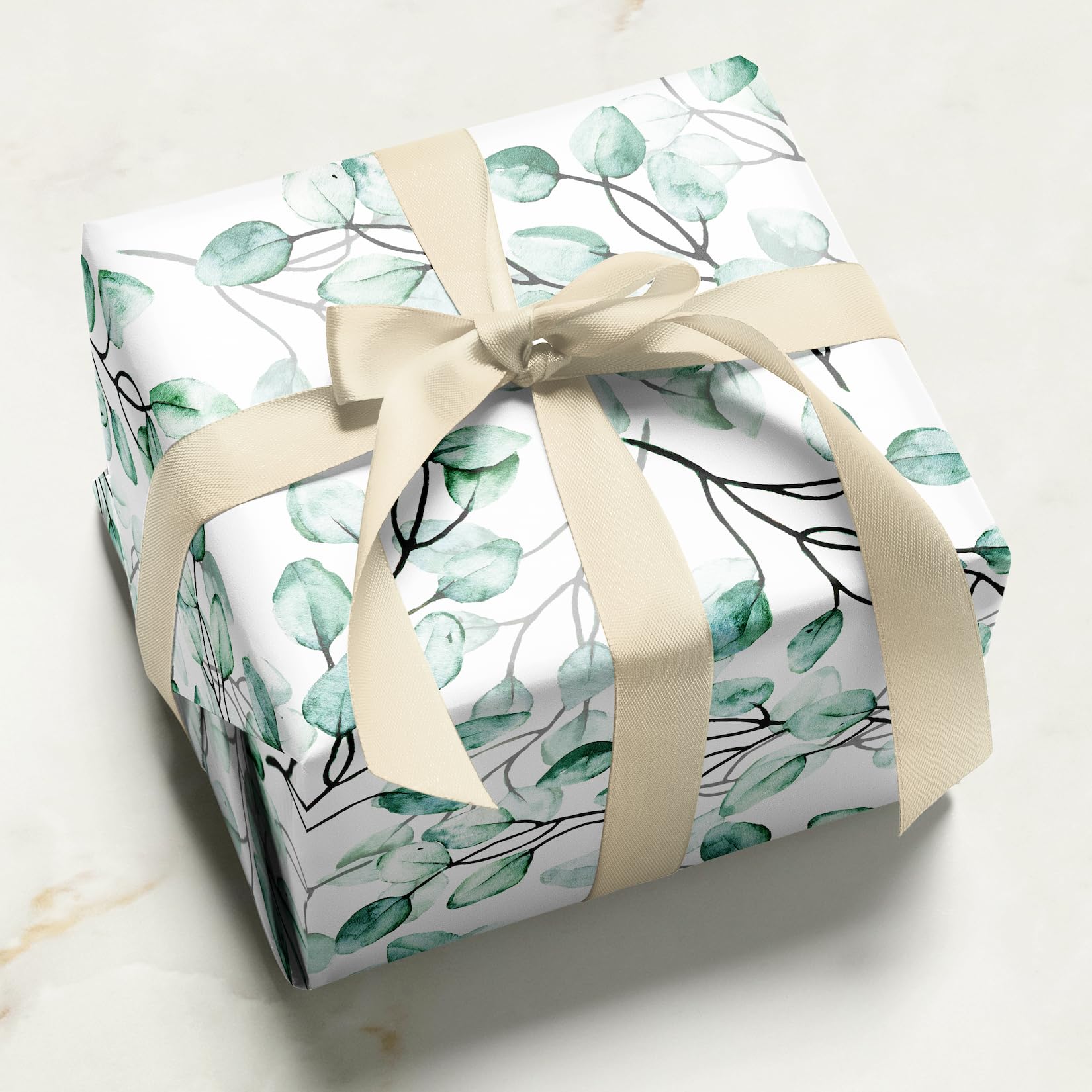 Eucalyptus Wrapping Paper Rolls - Floral Watercolor Gift Wrap for Weddings, Birthdays & Special Occasions | Premium Recycled Kraft Paper for Present Wrapping