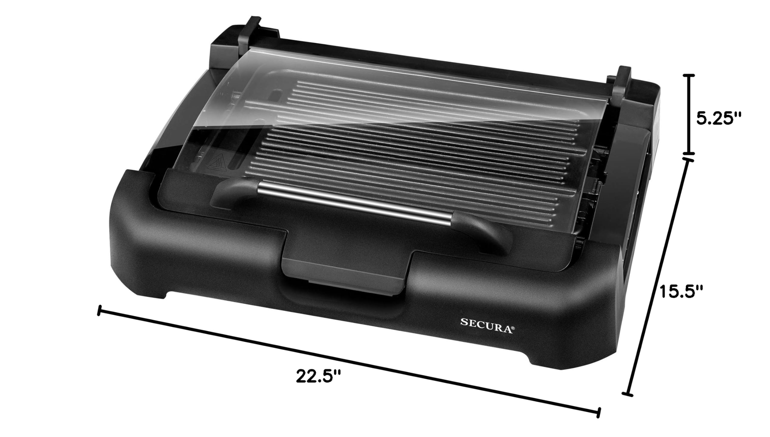 Secura 1800W Electric Smokeless Indoor Grill - 2-in-1 Reversible Grill & Griddle Plates with Glass Lid & XL Drip Tray | Dishwasher Safe | Perfect for Healthy Cooking, Family BBQs & Small Kitchen Spaces