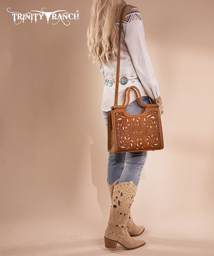 Trinity Ranch Tooled Leather Tote Bag with Concealed Carry Pocket - Stylish & Functional Purse for Women, Perfect for Everyday Use, Travel, and Concealed Carry Needs