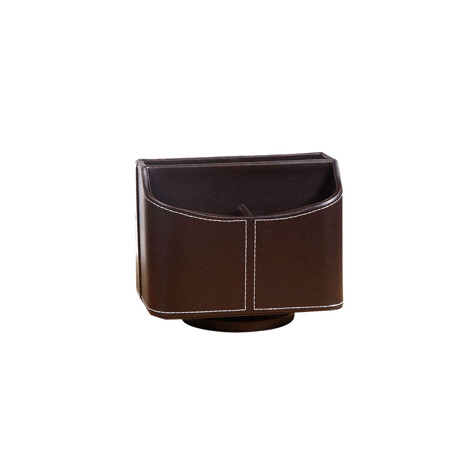 360° Rotatable PU Leather Remote Control Holder - Desktop Organizer for TV, Gaming & Home Theater Accessories - Brown Desk Storage Box for Living Room & Office