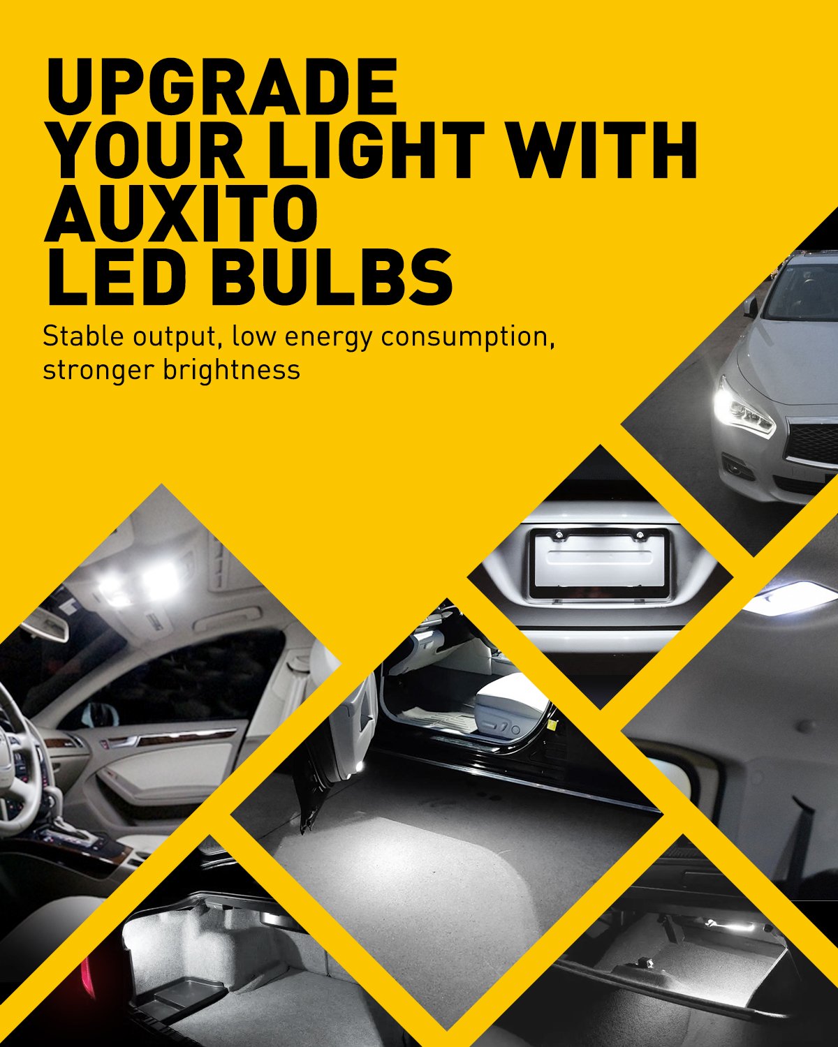 AUXITO 194 LED Bulb 6000K White - 10 Pack Super Bright 168 2825 W5W T10 Wedge 14 SMD Interior Car Lights - Perfect for Dome, Map, Door, Courtesy, Trunk, Parking & License Plate Lights Replacement - Upgrade Your Vehicle Lighting for Enhanced Visibility and Style