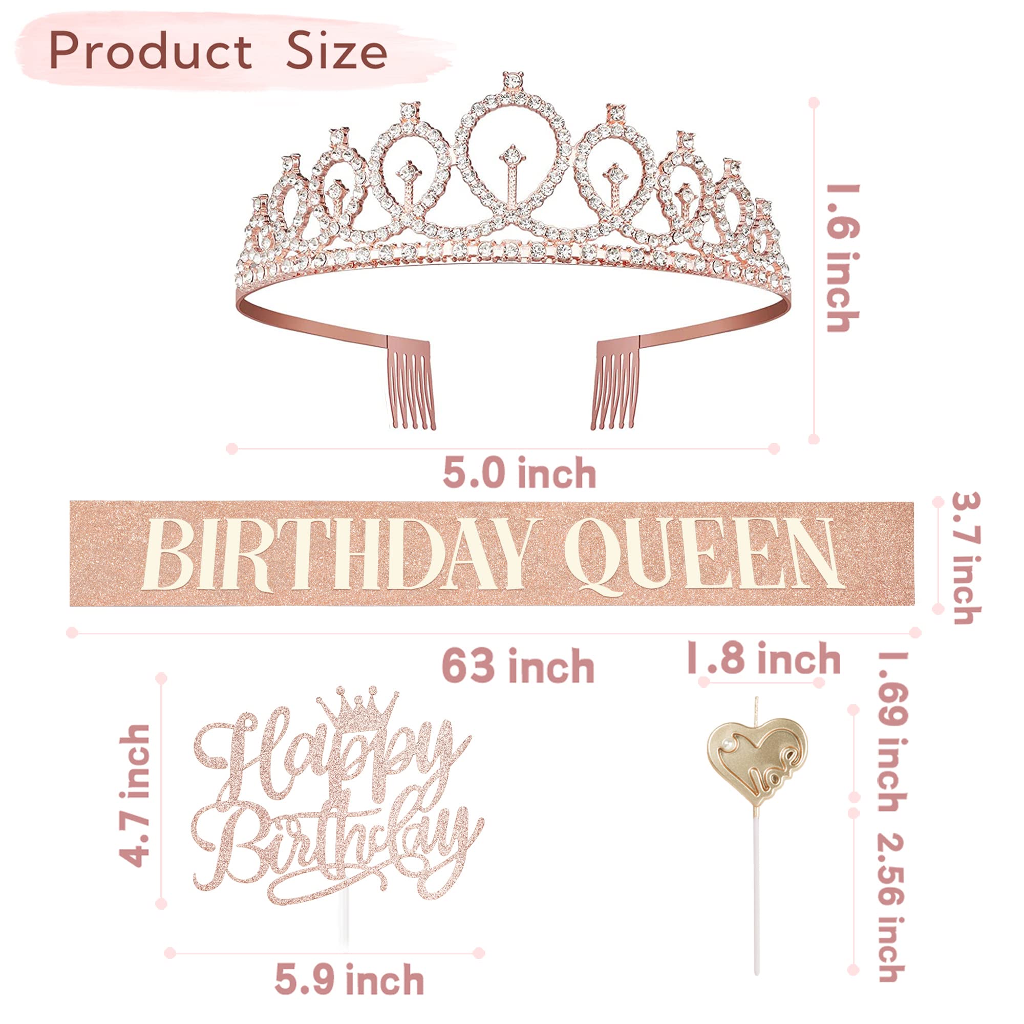 Bella Meri Birthday Gifts for Women - Elegant Birthday Tiara Crown, Satin Sash, Cake Toppers, Decorative Candles & Party Decorations | Perfect for Women's Birthday Parties, Bachelorette Celebrations & Special Occasions