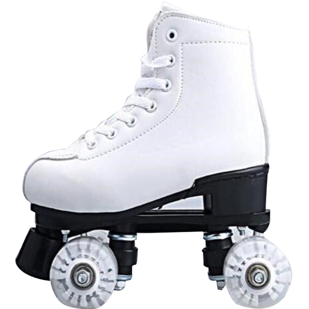LICUILIUDM High-Top Roller Skates for Adults & Kids - Breathable 4-Wheel Design with Quiet PU Wheels & Wear-Resistant Bearings - Thick Comfort Liner - White Size 40 - Perfect for Indoor Rinks, Outdoor Skating & Roller Derby