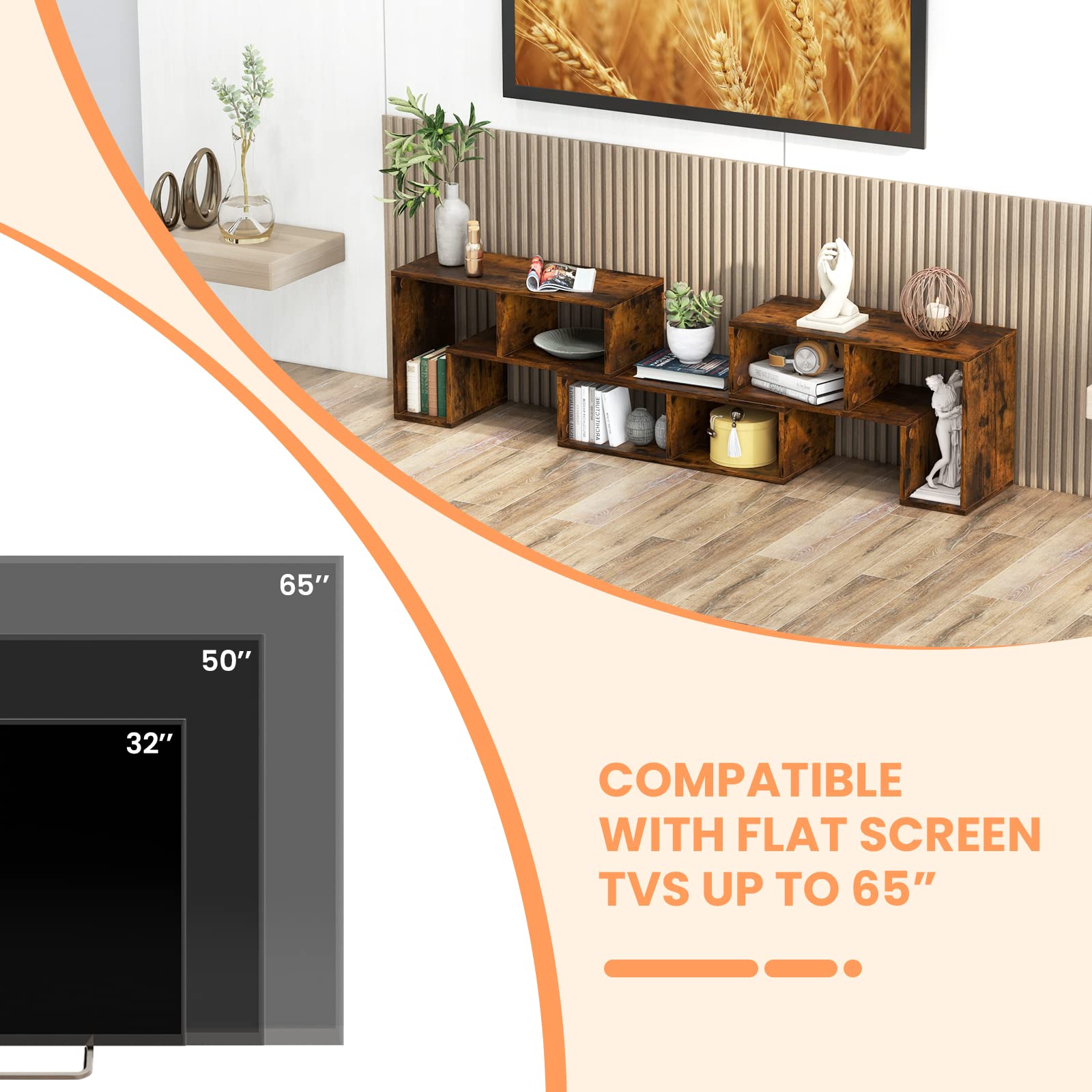 Tangkula 3-Piece Modular TV Stand for 50-65 Inch TVs - Modern Entertainment Center with Open Storage Shelves, DIY Combination Console for Living Room (Brown) | Perfect for Home Theater Setup & Living Room Organization