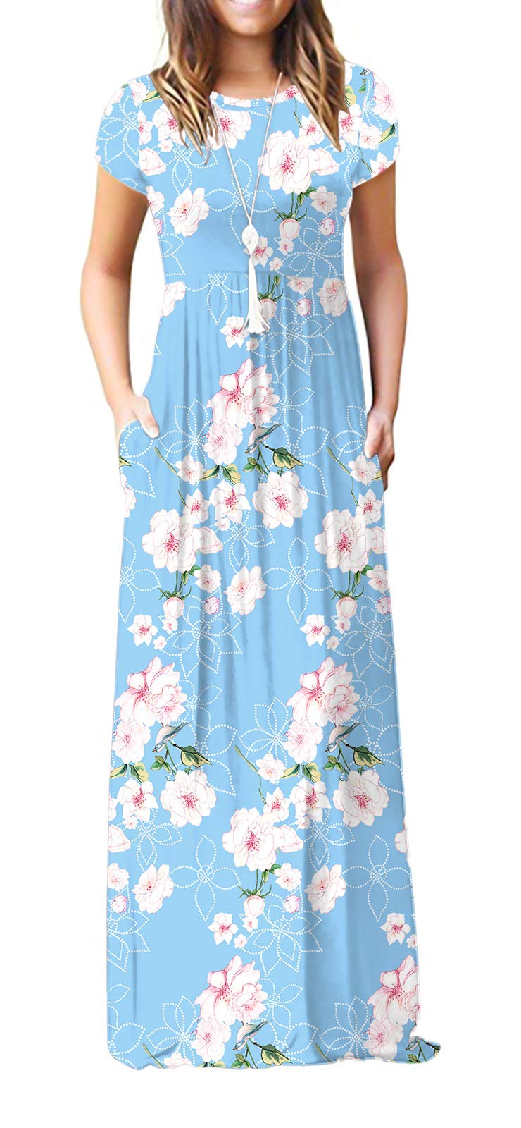 GRECERELLE Women's Summer Short Sleeve Maxi Dress Casual Long Dress with Pockets - Perfect for Beach Vacation, Outdoor Picnic & Date Night