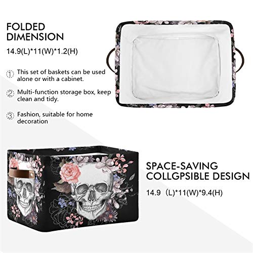 SEULIFE Floral Sugar Skull Halloween Storage Basket - Large Collapsible Organizer Bin with Handles for Toys, Bathroom, Nursery & Closet (1 Pack) | Perfect for Holiday Decor, Diaper Storage & Home Organization