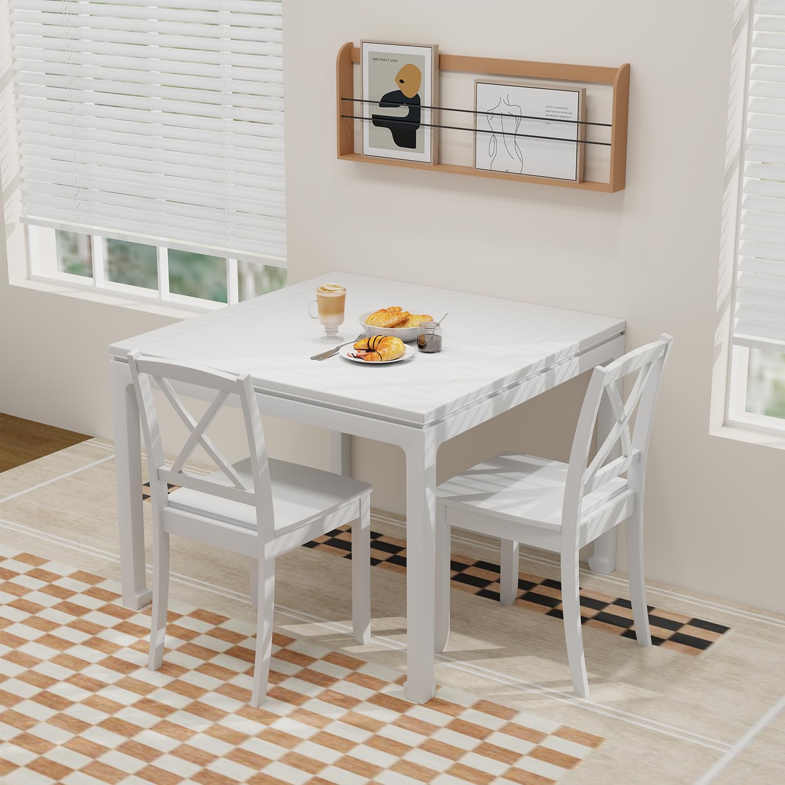 Giantex Set of 4 White Wooden Dining Chairs - Armless Kitchen Chairs with Rubber Wood Legs & Curved Backrest - Farmhouse Cross Back Design - Sturdy 400 LB Capacity - Perfect for Dining Room, Kitchen, Restaurant, and Cafe Use