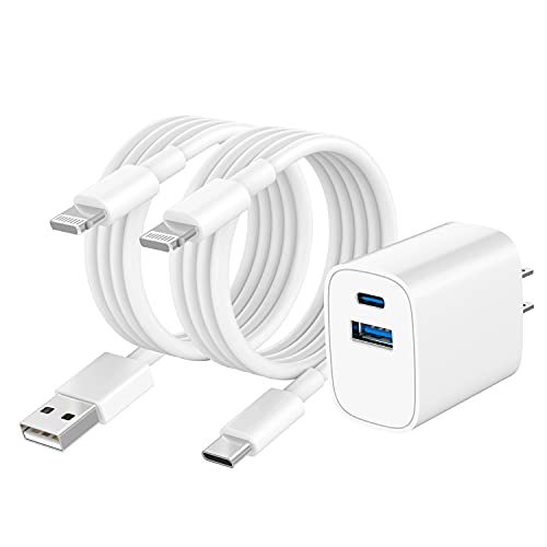Apple MFi Certified 20W Fast Charger with 2X Lightning Cable - Dual-Port PD/QC 3.0 Charger Block for iPhone 13/13 Pro/13 Pro Max/13 Mini/12/11/X & iPad - Perfect for Home, Office & Travel Charging