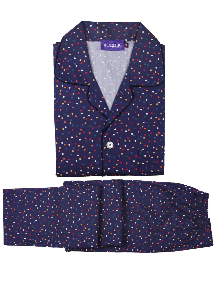 DÉCLIC Punto Spot Pajamas for Women - Navy Blue Sleepwear Set, Soft Cotton Comfortable Nightwear for Lounge & Bedtime