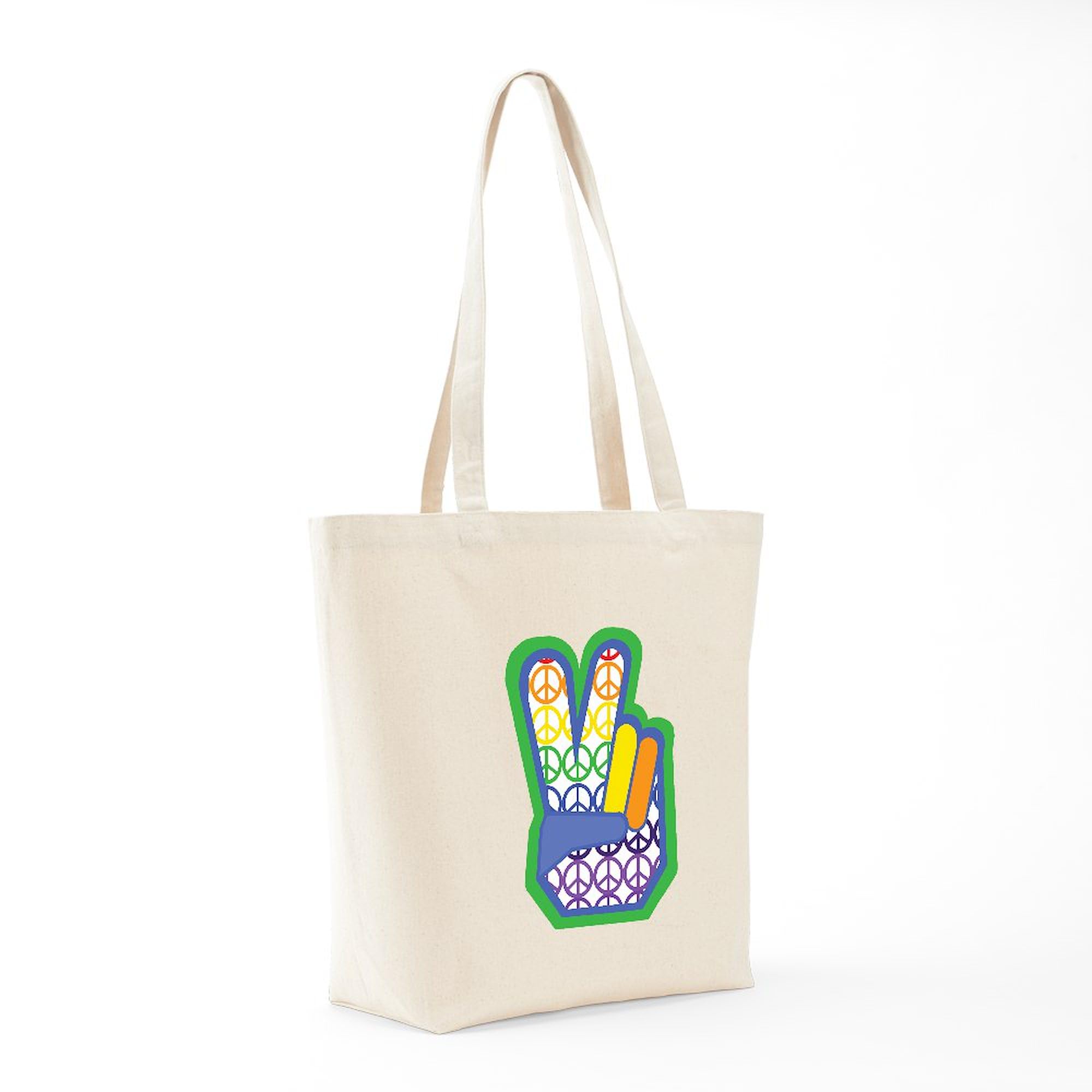 Rainbow Peace Sign Canvas Tote Bag - Eco-Friendly Reusable Shopping Bag for Groceries, Beach & Daily Use | Natural Cotton Handbag for Women & Men