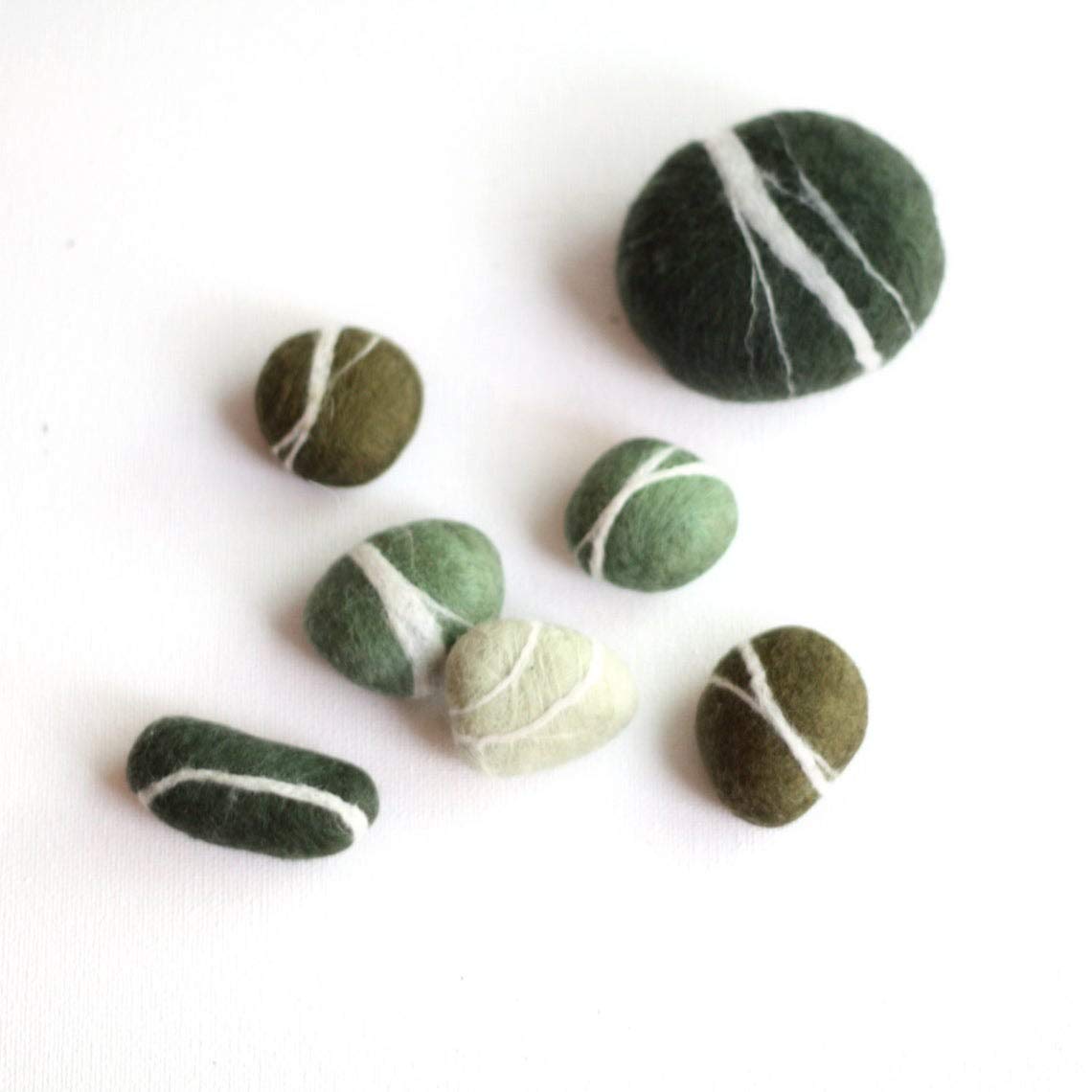 Natural Hand-Felted Wool Pebbles in Forest Green - Eco-Friendly Home Decor for Zen Gardens, Table Centerpieces & Nursery Decorations