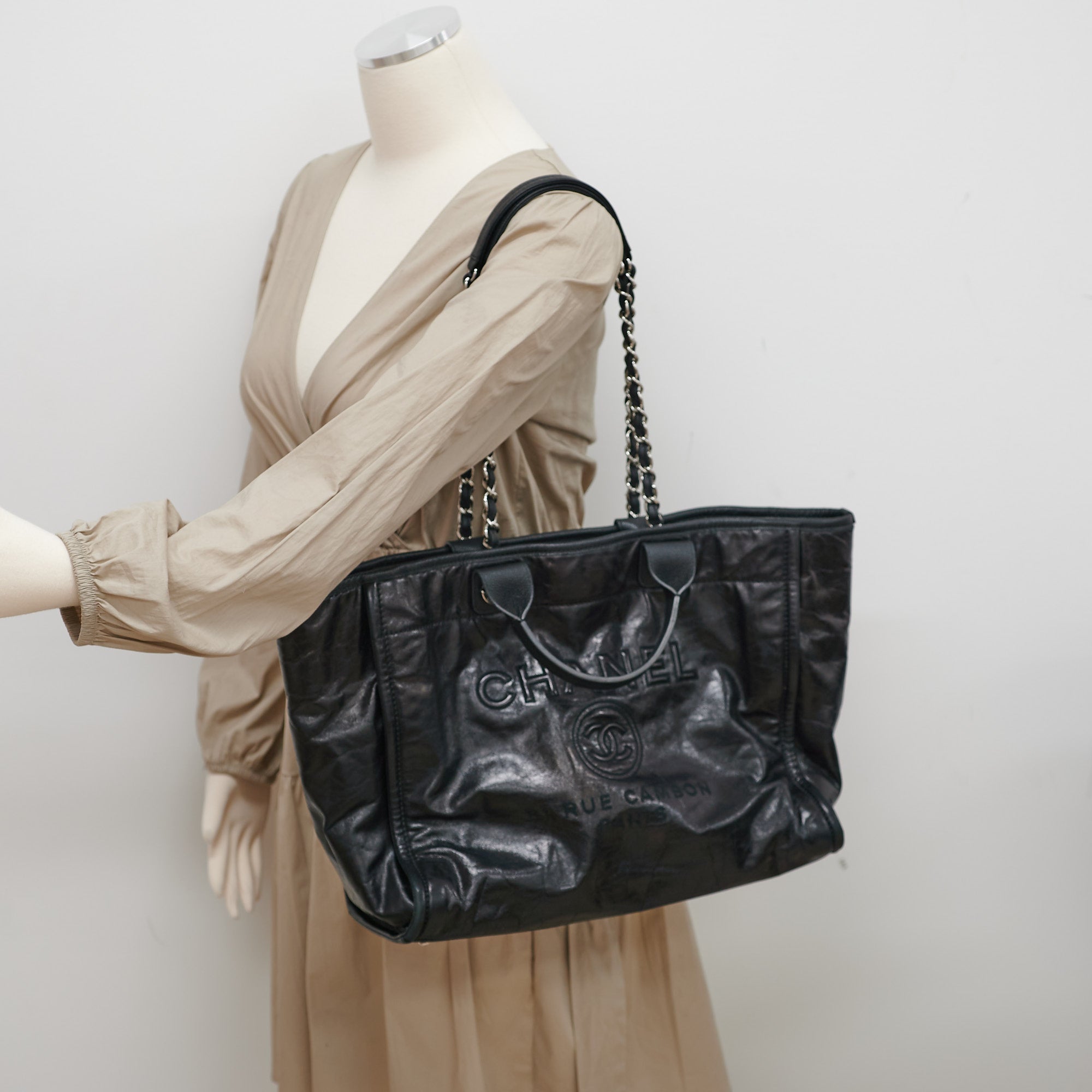 Chanel Deauville Medium Black Leather Tote Bag - Luxury Designer Handbag for Women, Perfect for Work, Travel & Everyday Use
