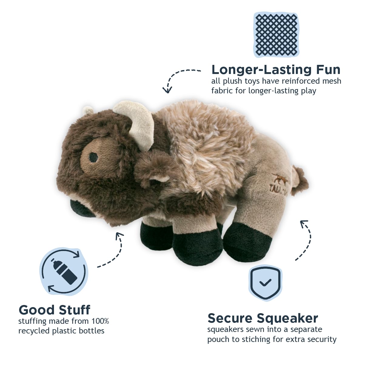Tall Tails Buffalo Squeaky Dog Toy - Durable Chew Toy for Large & Small Dogs - Perfect for Playtime, Training & Interactive Fun