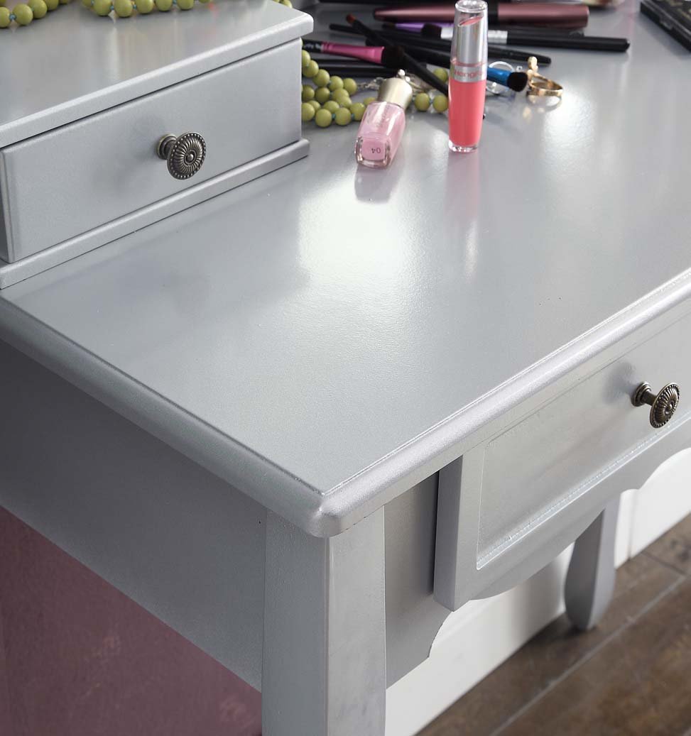Roundhill Furniture Sanlo Wooden Vanity Makeup Table and Stool Set with Mirror - Elegant Dressing Table for Bedroom, Bathroom & Beauty Salon