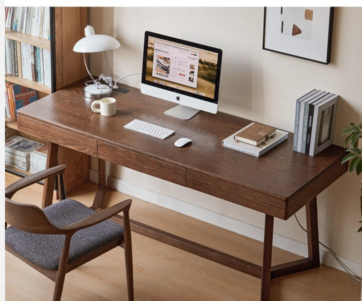 Premium Black Walnut & Oak Solid Wood Italian Modern Office Desk - Executive Home Office Furniture for Professionals & Remote Work