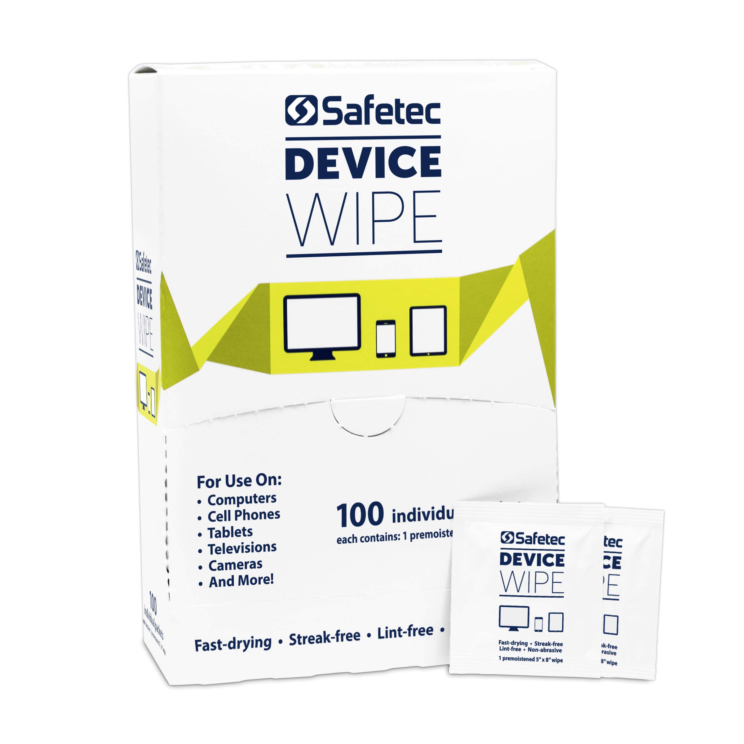 Safetec Antibacterial Device Wipes for Cellphones, Tablets & Screens - 6 Pack of 100ct Disposable Cleaning Cloths (600 Wipes Total) - Perfect for Office, Home & Travel Use to Sanitize Electronics