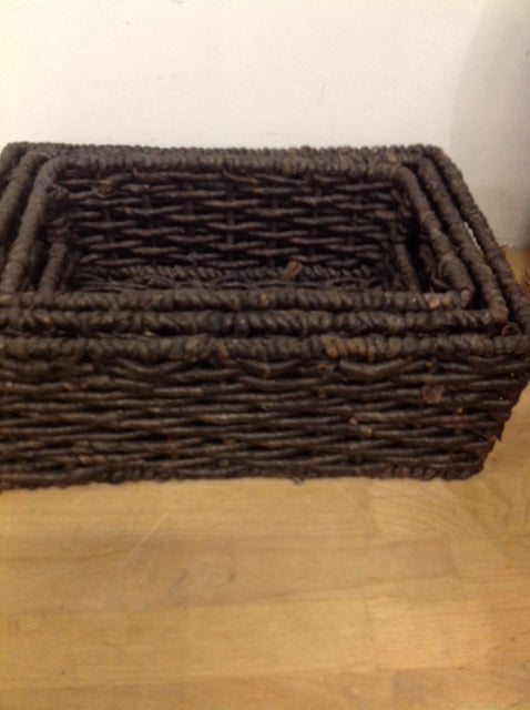 3-Piece Brown Wicker Basket Set - Natural Storage Baskets for Home Organization, Laundry, Shelves & Decor | Eco-Friendly Handwoven Rattan Baskets for Bedroom, Bathroom & Living Room