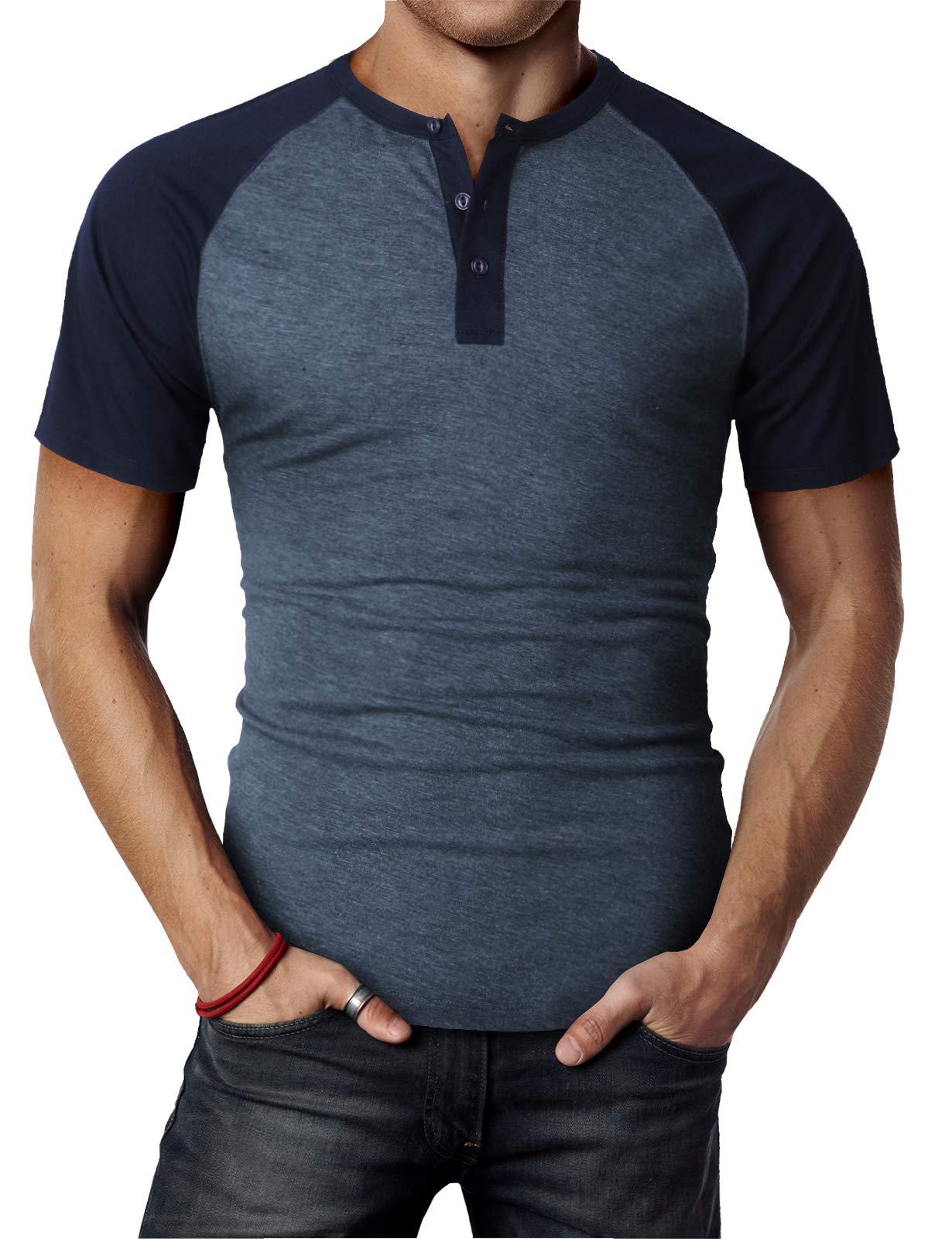 Men's Slim Fit Henley T-Shirt - Short Sleeve Raglan Casual Shirt for Everyday Wear | Perfect for Work, Weekend & Outdoor Activities