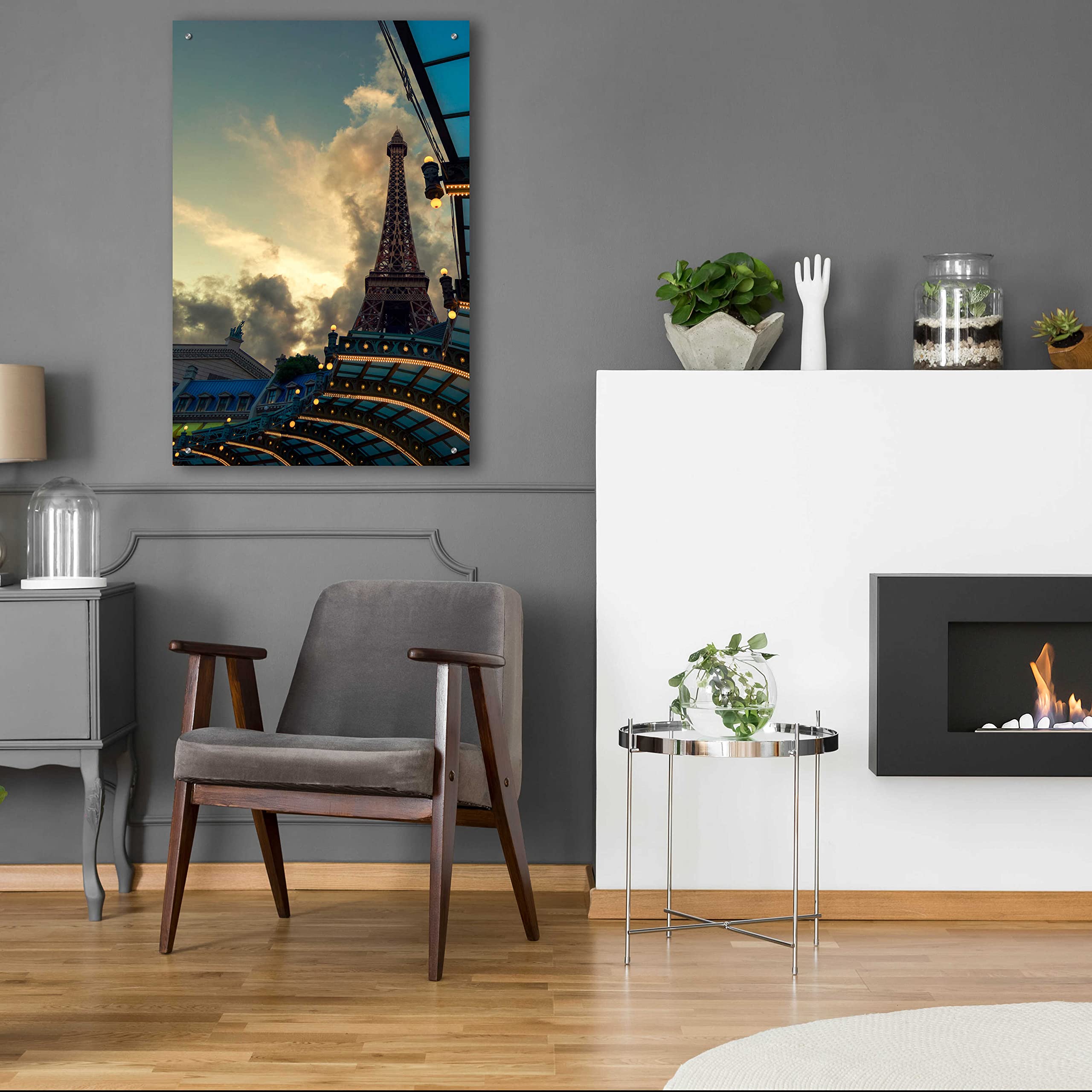 Eiffel Vegas Acrylic Glass Wall Art by Sebastien Lory - 24x36 Inch Modern Canvas Painting for Living Room, Bedroom & Office Decor