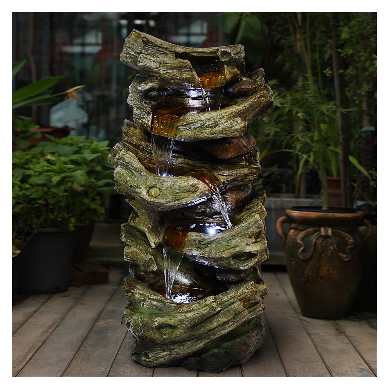 5-Tier Indoor Outdoor Waterfall Fountain with White LED Lights - Decorative Floor Rack for Patio, Garden, Lawn & Yard | Perfect for Relaxation, Meditation & Outdoor Decor