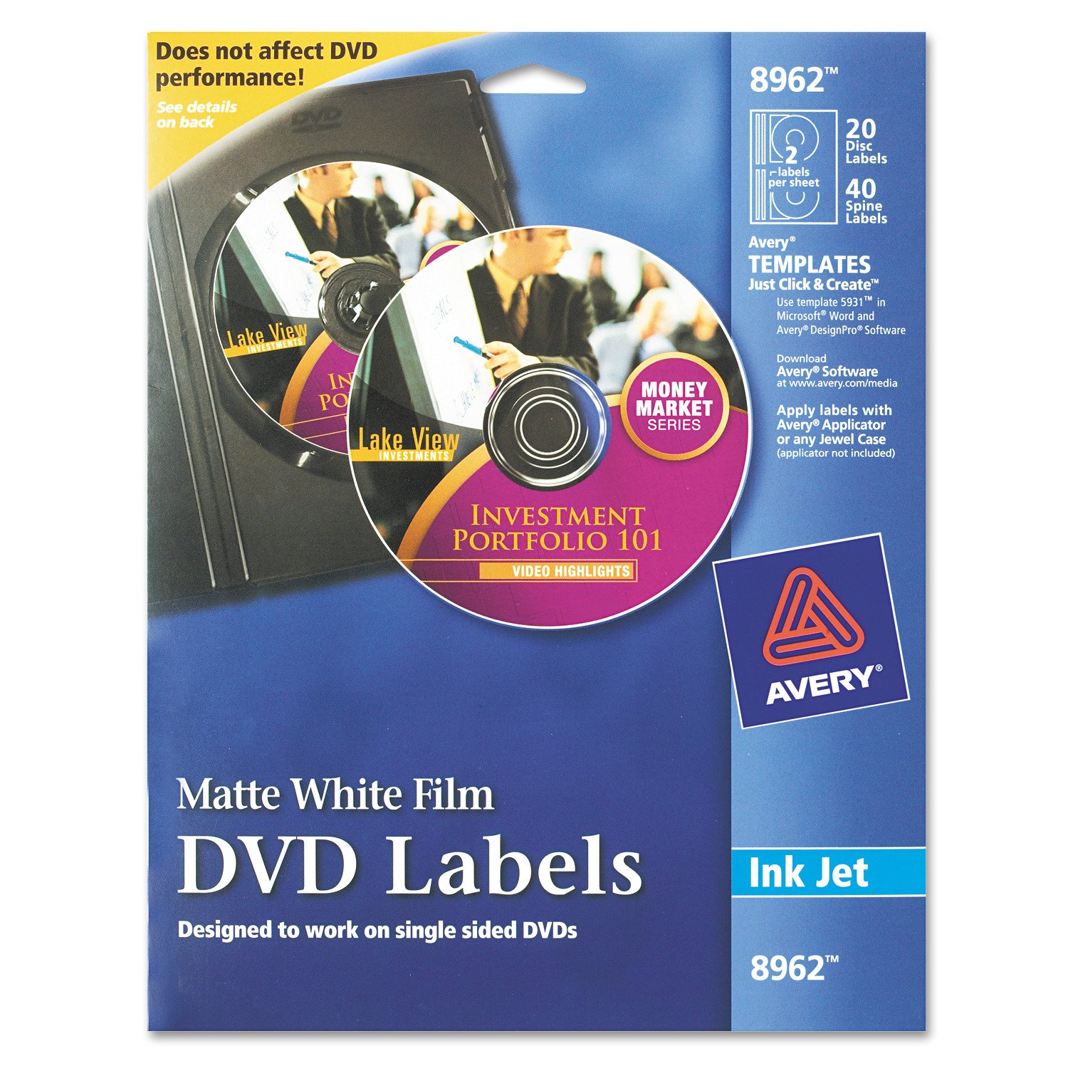 Avery Matte White Inkjet Printable DVD Labels (8962) - 12 x 9.25 x 0.19 Inches - Perfect for Organizing Home Movie Collections, Music Albums and Professional Media Archiving
