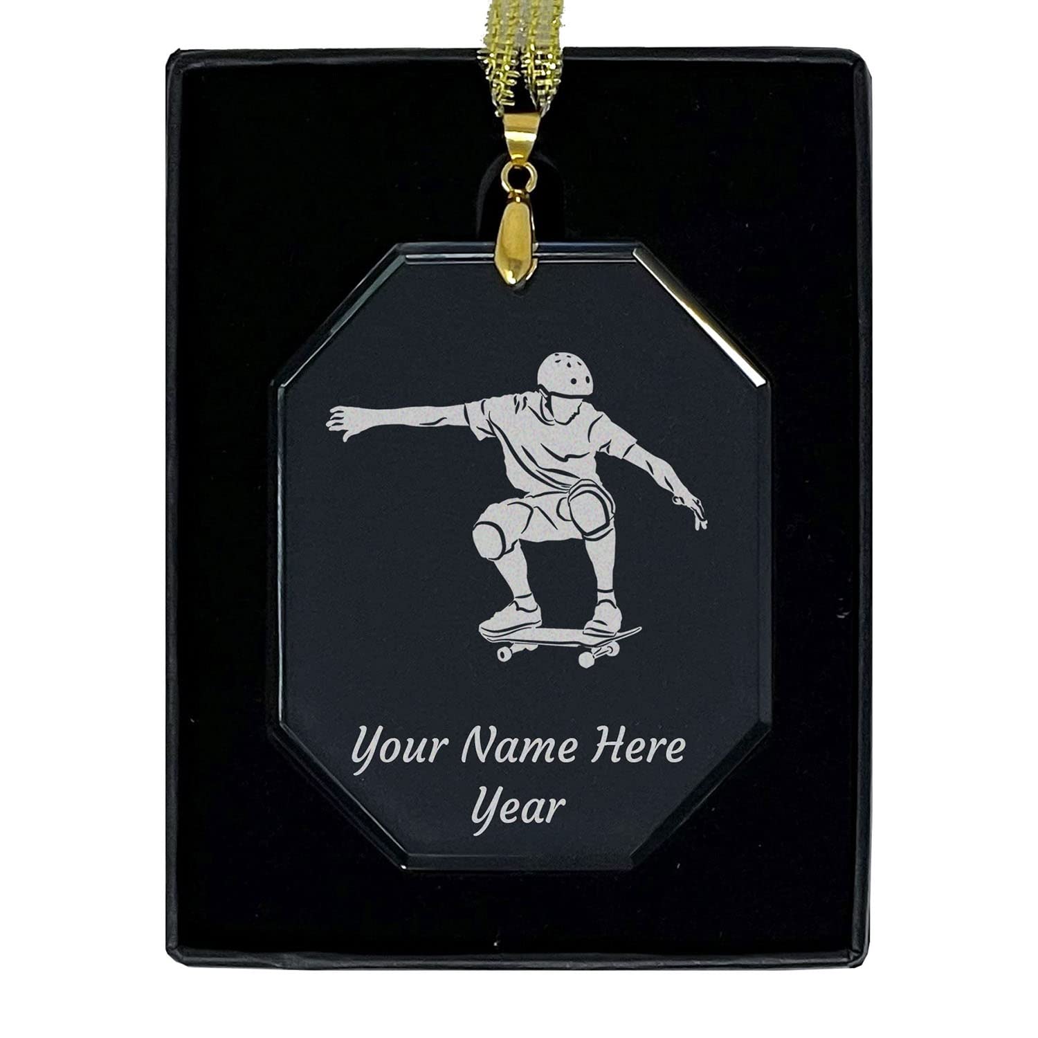 Custom Laser Engraved Skateboarding Glass Christmas Ornament - Personalized Holiday Gift for Skaters & Sports Lovers - Perfect for Tree Decor, Stocking Stuffers & Unique Present
