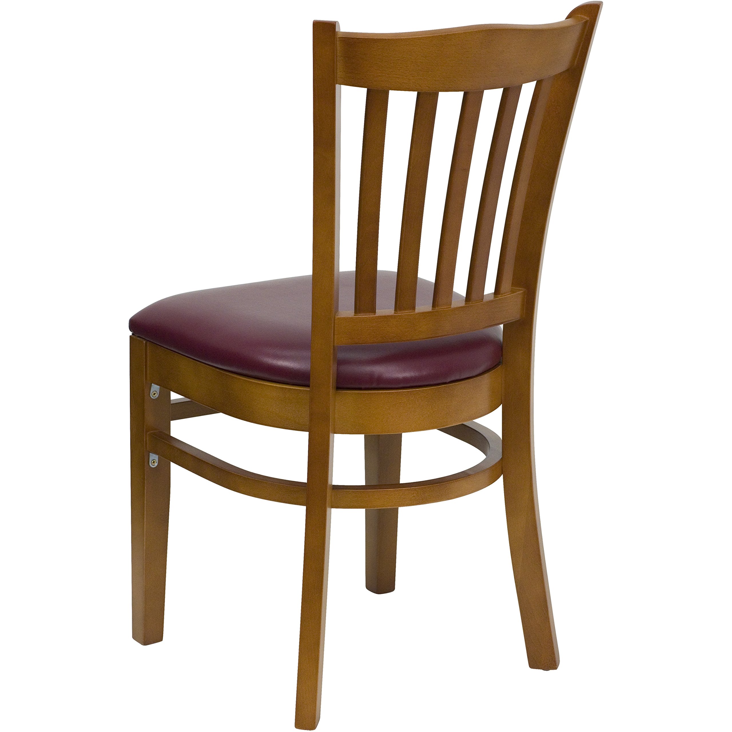 Flash Furniture HERCULES Series Cherry Wood Restaurant Chair with Vertical Slat Back & Burgundy Vinyl Seat - Commercial Dining, Cafe, Bistro, Kitchen & Home Use